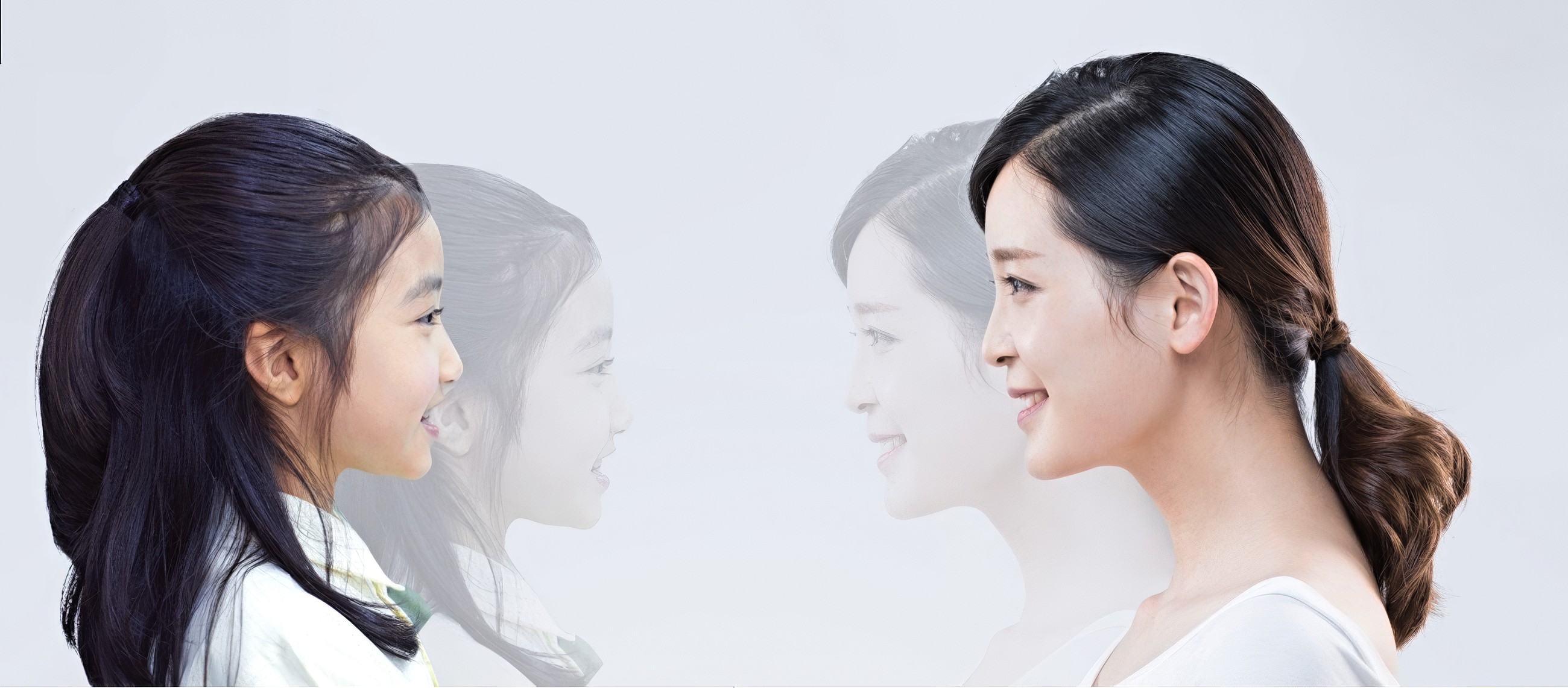 Model photos comparing the profiles of a child and an adult woman