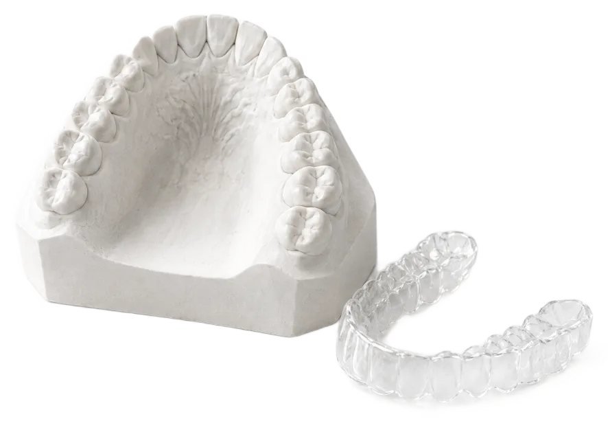 Plaster dental model and clear retainer